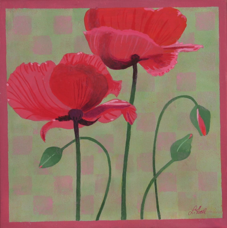 Poppy Passion  
 12" x 12"  Acrylic on canvas  price $195.